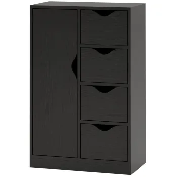 HOMCOM Bufet de depozitare comod 1 usa si 4 sertare, din lemn, pentru living, bucatarie, intrare, sufragerie, negru | Aosom Romania imagine