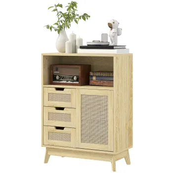 HOMCOM Bufet de depozitare cu 3 sertar dulap raft reglabil pentru sufragerie bucatarie 60 x 30 x 81 cm lemn natural | Aosom Romania imagine