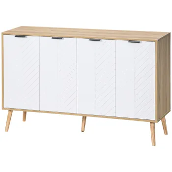HOMCOM Bufet de depozitare scazut mobilier cu 2 dulapuri 4 usi model de sevalet rafturi reglabile 120 x 35 x 77,4 cm alb | Aosom Romania imagine