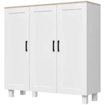 HOMCOM Bufet de sufragerie cu 3 usi si rafturi reglabile pentru Bucatarie Sufragerie Stil Nordic 90x30x90 cm Alb | Aosom Romania imagine