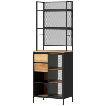 HOMCOM Bufet, dulap de bucatarie, blat de lucru, usa glisanta, sertare si rafturi deschise, 60x40x180cm, lemn natural | Aosom Romania imagine