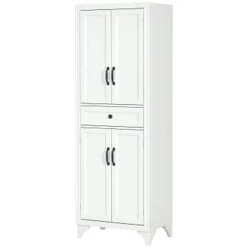 HOMCOM Bufet inalt armoire de cuisine 4 usi 2 dulapuri si 1 sertar central inaltime 170 cm cu raft reglabil alb | Aosom Romania imagine