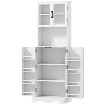 HOMCOM Bufet inalt bucatarie dulap de bucatarie 4 usi 8 suporturi condimente blat raft reglabil 60x39,5x179,6cm alb | Aosom Romania imagine