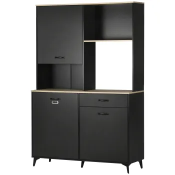 HOMCOM Bufet inalt design industrial multi-rangement - 3 usi cu raft, sertar, nisa, blat mare - metal negru | Aosom Romania imagine