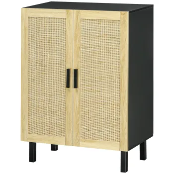 HOMCOM Bufet inalt mobila de depozitare design boem dubla usi cu 3 rafturi in canepa - 73 x 41 x 102 cm | Aosom Romania imagine