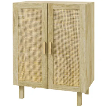 HOMCOM Bufet inalt mobilier de depozitare design boem cu duble usi cu 3 rafturi impletite - 73 x 41 x 102 cm | Aosom Romania imagine