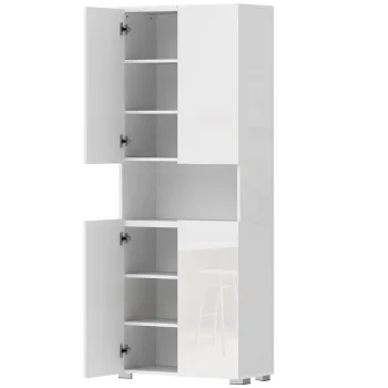 HOMCOM Bufet inalt pentru bucatarie, dulap de bucatarie, 4 usi cu inchidere lina si rafturi reglabile, 68x34x180cm, alb lucios | Aosom Romania imagine