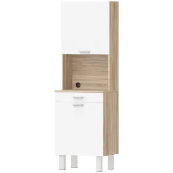 HOMCOM Bufet inalt pentru bucatarie, dulap de bucatarie cu 2 usi, sertar si blat, 55x40x174 cm, alb si lemn natural | Aosom Romania imagine