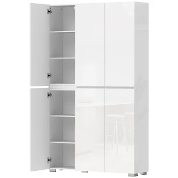 HOMCOM Bufet inalt pentru bucatarie dulap de bucatarie cu finisaj lucios 6 usi cu inchidere silentioasa rafturi reglabile alb | Aosom Romania imagine