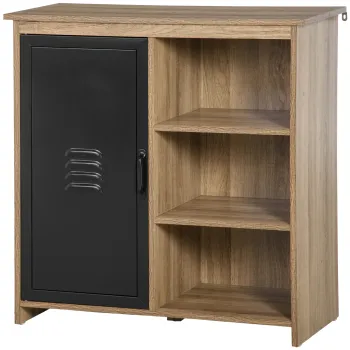 HOMCOM Bufet industrial - Mobilier de depozitare pe picioare, 3 nise + dulap - lemn si usa metalica neagra | Aosom Romania imagine