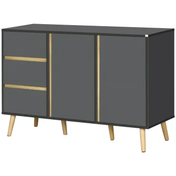 HOMCOM Bufet jos mobilier de depozitare pe picioare stil scandinav 2 usi 3 sertare 120 x 40 x 80 cm gri antracit | Aosom Romania imagine