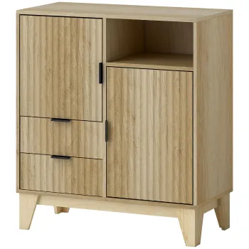 HOMCOM Bufet living, mobilier de depozitare, 2 usi, 2 sertare, raft reglabil, compartiment deschis, 80x40x90cm, lemn natural | Aosom Romania imagine