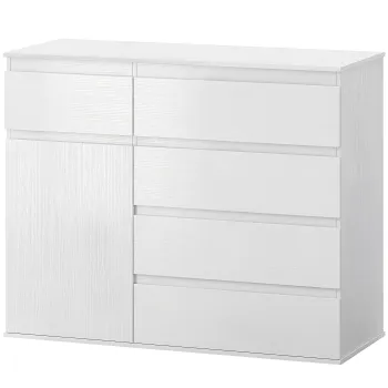 HOMCOM Bufet living, mobilier de depozitare cu 5 sertare, polita reglabila si usa cu inchidere silentioasa, 100 x 40 x 80 cm, alb | Aosom Romania imagine