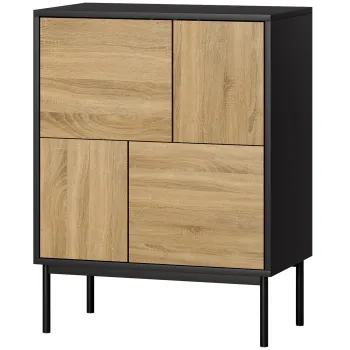 HOMCOM Bufet living mobilier de depozitare dulap de bucatarie usi cu deschidere prin apasare si 4 compartimente stil modern 60 x 35 x 78 cm, negru | Aosom Romania imagine