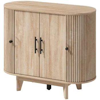 HOMCOM Bufet living, mobilier de depozitare oval cu 4 usi si rafturi reglabile, 90 x 40 x 76 cm, stejar | Aosom Romania imagine