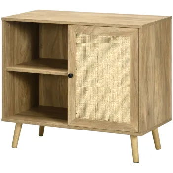 HOMCOM Bufet Mobilier Auxiliar de Bucatarie cu Usa din Ratan si 2 Rafturi de Depozitare pentru Living 80x39x70 cm Natural | Aosom Romania imagine