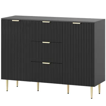 HOMCOM Bufet mobilier bucatarie depozitare cu 3 sertare, rafturi reglabile, dulapuri cu usi canelate, 120 x 40 x 90 cm, negru | Aosom Romania imagine