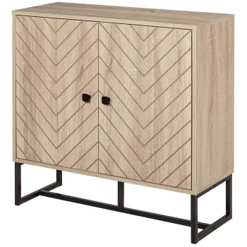 HOMCOM Bufet mobilier de depozitare 2 usi lemn si picioare din metal negru dim. 80L x 29,5l x 80H cm | Aosom Romania imagine