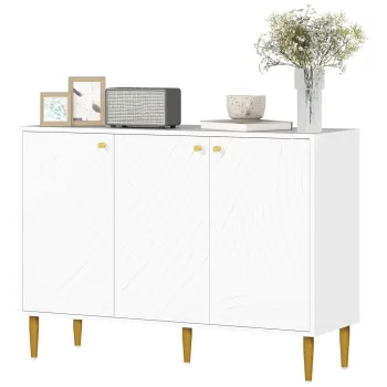 HOMCOM Bufet mobilier de depozitare cu 2 dulapuri, 3 usi rafturi reglabile picioare aurii din otel 107 x 35 x 77 cm alb | Aosom Romania imagine