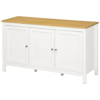 HOMCOM Bufet mobilier de depozitare cu 3 usi 2 rafturi reglabile aspect de lemn deschis 120 x 40 x 70 cm alb | Aosom Romania imagine
