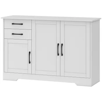 HOMCOM Bufet, mobilier de depozitare cu 3 usi, 2 sertare si raft reglabil, 120 x 38 x 79 cm, alb | Aosom Romania imagine