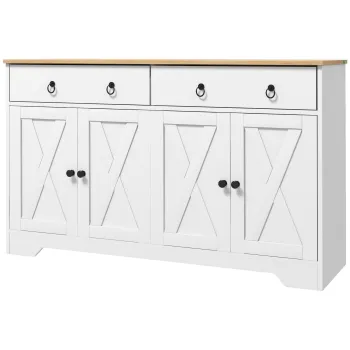 HOMCOM Bufet mobilier de depozitare dulap de bucatarie stil rustic 2 sertare si 2 dulapuri rafturi la inaltimi reglabile alb | Aosom Romania imagine