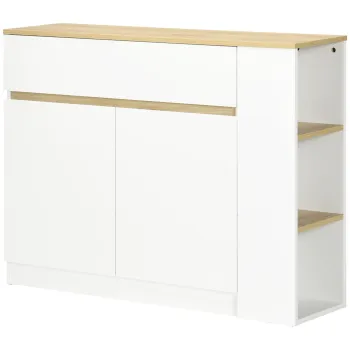 HOMCOM Bufet mobilier depozitare cu 2 sertare 3 rafturi deschise si dulap 2 usi 110 x 29,5 x 82 cm alb | Aosom Romania imagine