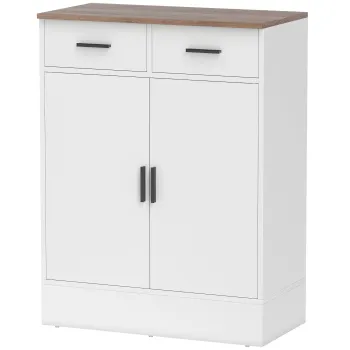 HOMCOM Bufet Modern cu 2 Sertare si Dulap cu 2 Usi Alb si Lemn | Aosom Romania imagine