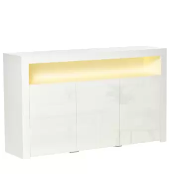 HOMCOM Bufet Modern cu 3 Usi cu lumini LED Colorate si Telecomanda din lemn, 155x40x92cm - Alb | Aosom Ro imagine
