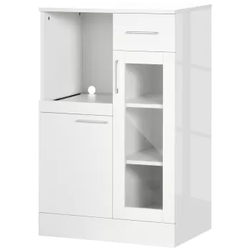 HOMCOM Bufet modern cu dulapuri si sertar, dulap de bucatarie cu economie de spatiu din lemn si sticla 60x40x95cm, alb | AOSOM RO imagine