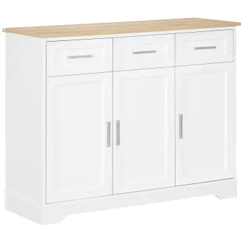 HOMCOM Bufet Modern pentru Bucatarie si Sufragerie din MDF si PAL Raft Reglabil, Dulap Multifunctional cu 3 Sertare si 3 Usi, 101x39x82 cm, Alb imagine