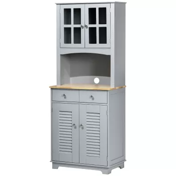 HOMCOM Bufet pentru bucatarie, Mobilier din lemn, dulap de bucatarie in stil clasic, Gri, 68x39.5x170cm | AOSOM RO imagine