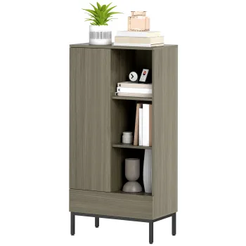 HOMCOM Bufet pentru depozitare cu dulapuri cu usi, sertar, 3 compartimente deschise si rafturi reglabile, gri | Aosom Romania imagine