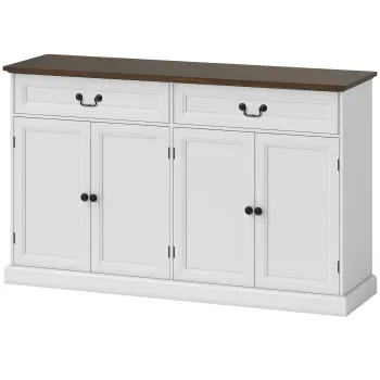 HOMCOM Bufet pentru living, corp de depozitare cu 4 usi, 2 sertare silentioase, rafturi reglabile, 140x40x85cm, alb si maro | Aosom Romania imagine