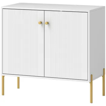 HOMCOM Bufet pentru living, mobilier de depozitare cu usi canelate duble, polita reglabila, picioare din otel, 80 x 39,1 x 76 cm, alb | Aosom Romania imagine