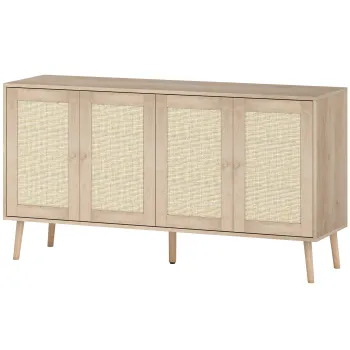 HOMCOM Bufet pentru living, mobilier de depozitare cu usi cu impletitura (cannage) si polita reglabila 140 x 40 x 75 cm, aspect lemn natural | Aosom Romania imagine