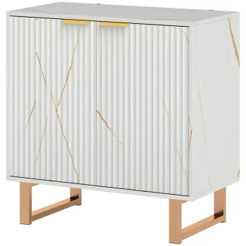 HOMCOM Bufet pentru living, mobilier de depozitare stil modern cu dulap cu 2 usi canelate, polita reglabila, picioare din metal, alb | Aosom Romania imagine
