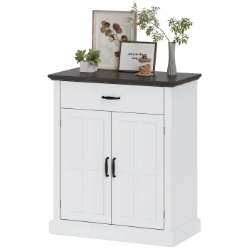 HOMCOM Bufet pentru Living Rustic cu 2 Usi 1 Sertar Raft Reglabil pentru Hol Intrare Alb 75,2x40x91,5 cm | Aosom Romania imagine