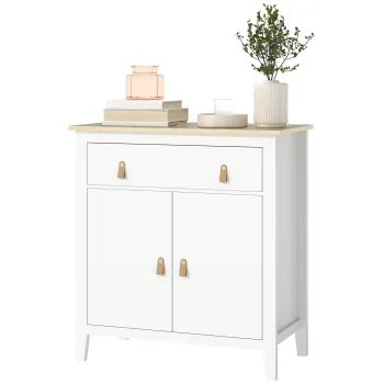 HOMCOM Bufet salon mobilier de depozitare cu dulap cu 2 usi, sertar si raft reglabil, 80 x 40 x 90 cm, alb | Aosom Romania imagine