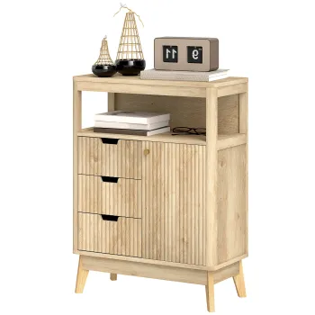 HOMCOM Bufet salon mobilier de depozitare cu dulap cu usi, raft reglabil si raft deschis, 60x30x81cm, lemn natural | Aosom Romania imagine