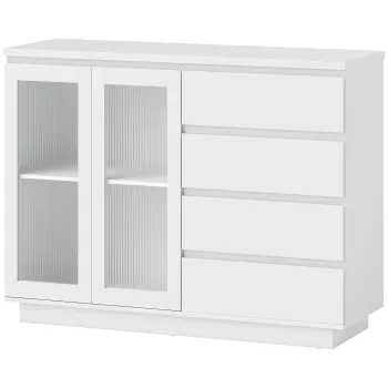 HOMCOM Bufet, sideboard cu 4 sertare, 2 usi din sticla, design modern, MDF, Alb | Aosom Romania imagine