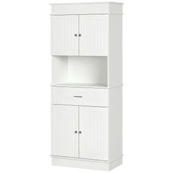 HOMCOM Bufeta de Bucatarie Aramarie de Bucatarie contemporana Multi-Rangement 4 Usi sertar Glisant si Blat de Lucru dim. 74L x 39l x 183H cm Lemn Alb | Aosom Romania imagine