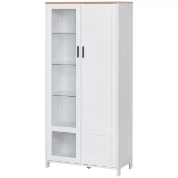 HOMCOM Bufeta moderna cu 2 usi cu 7 rafturi reglabile, dulap cu usa din lemn si sticla, 76x36x160cm, alb | AOSOM RO imagine