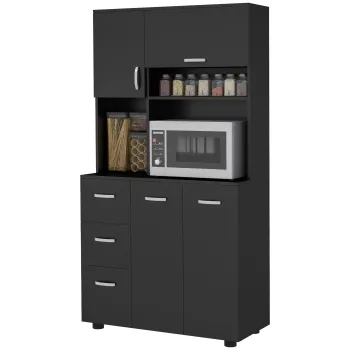 HOMCOM Cabina de bucatarie multi-depozitare 4 usi 3 sertare raft + blat mare 89L x 39,5l x 168H cm negru | Aosom Romania imagine