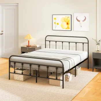 HOMCOM Cadru de pat 140 x 200 cm 2 persoane din otel somiera cu lame cap de pat si picior de pat depozitare sub pat negru | Aosom Romania imagine