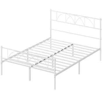 HOMCOM Cadru de pat 140x190 cm cu tablie Suport cu lamele din otel Depozitare sub pat | Aosom Romania imagine