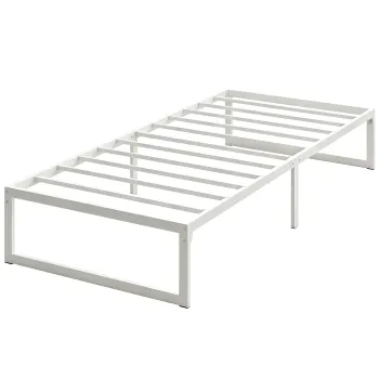 HOMCOM Cadru de pat cu spatiu de depozitare si somiera din otel, 32,5 cm inaltime, silentios, 200 x 90 cm, Alb | Aosom Romania imagine