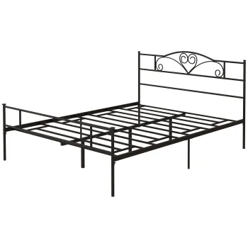 HOMCOM Cadru de pat dublu din metal pentru saltea 150x200 cm cu tablie si picioare de 31 cm Cadru pat matrimonial cu spatiu de depozitare dedesubt 158x211x106 cm Negru | Aosom Romania imagine
