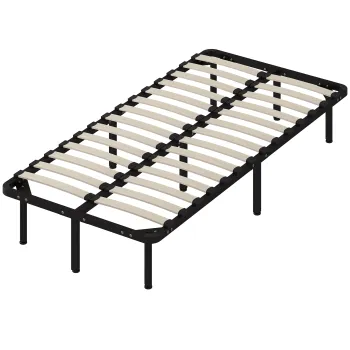 HOMCOM Cadru de Pat Industrial cu 28 de Lamele si Spatiu de Depozitare, din Lemn si Otel, 190x90x31 cm, Negru si Lemn | Aosom Romania imagine