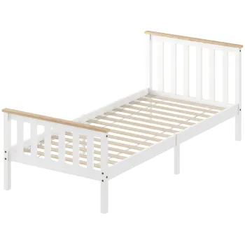 HOMCOM Cadru pat single, cadru din lemn, spatiu depozitare inferior, lemn natural, alb | Aosom Romania imagine